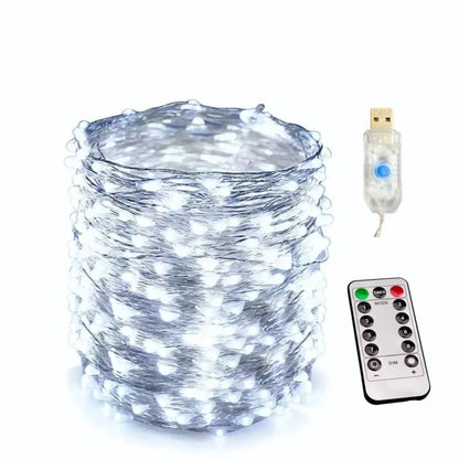 100/200LED Copper Wire String Lights USB Fairy Lights with Remote 8 Modes Lights Waterproof Christmas Decoration New Year