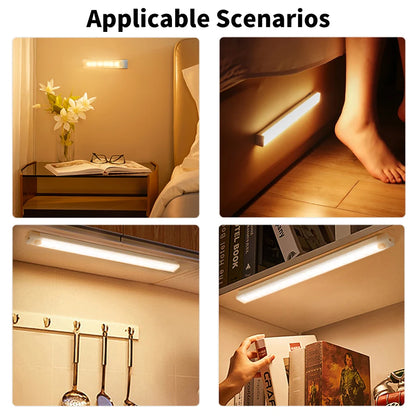 LED Motion Sensor Night Light USB Rechargeable Bar Lights For Bedroom Wardrobe Hallway Staircase Under Cabinet Lighting