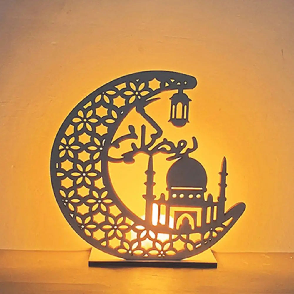 Party Decor Muslim Wooden Kareem Ramadan EID Mubarak Islamic Candles Light