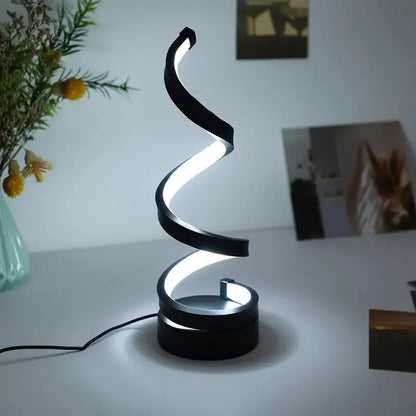 Modern LED table light with USB - adjustable brightness, warm white light, spiral design, suitable for bedroom, living room, off