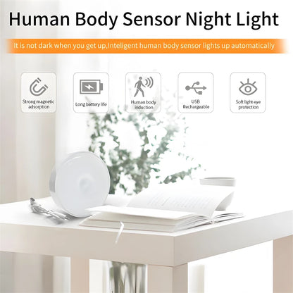 LED Intelligent Human Induction Night Lamp PIR Motion Sensor Lights USB Charging Emergency Automatic Lighting Bedside Home Lamp