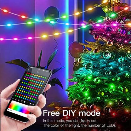 5M/10M/20M RGBIC LED Smart Fairy Lights Bluetooth APP Control String Light DIY for Christmas Party Wedding Home Decoration