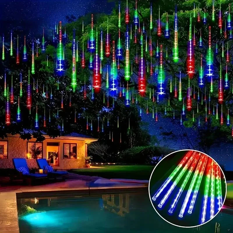 Christmas Lights Outdoor Icicle Lights Snowfall Meteor Shower Rain Light Christmas Decoration Falling Drop String Light 8 Tubes