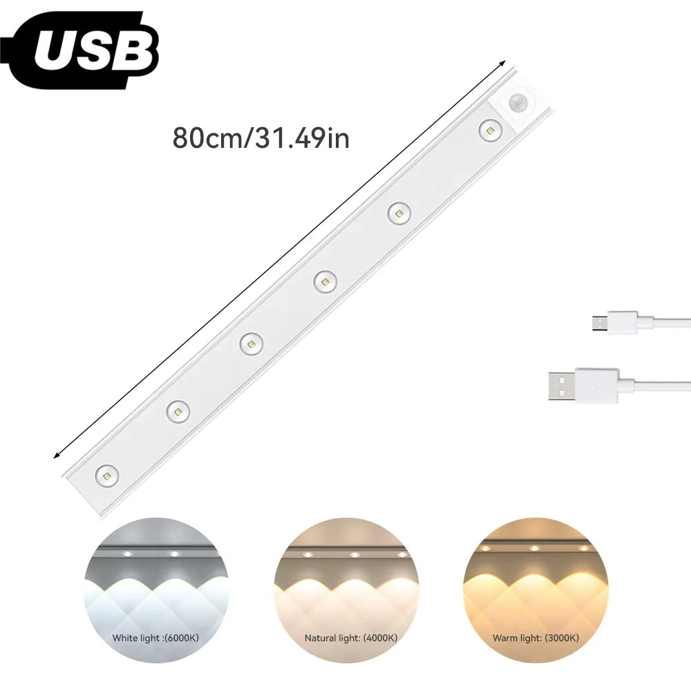 LED Under Cabinet Light Motion Sensor Night Light USB Rechargeable Ripple Light With 3 Colors Temperatures Infinitely Dimmable