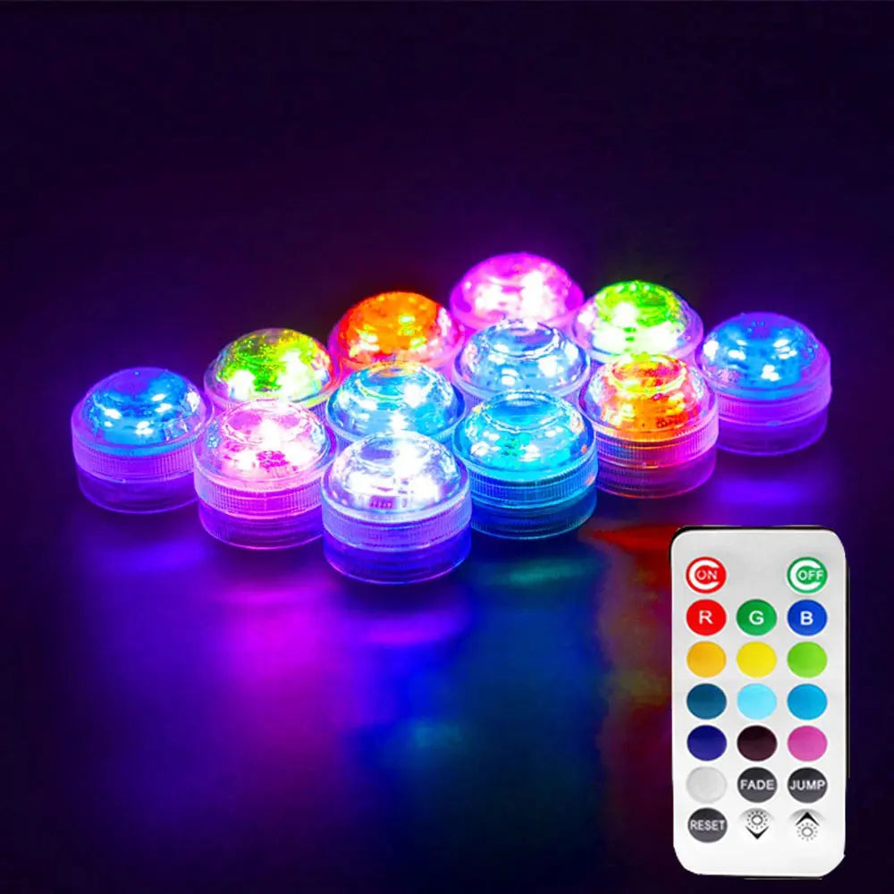 Waterproof Submersible LED Lights, Battery Operated, Multicolors, Mini Tea Candles Lamp with Remote, Ramadan Decoration, 4Pcs