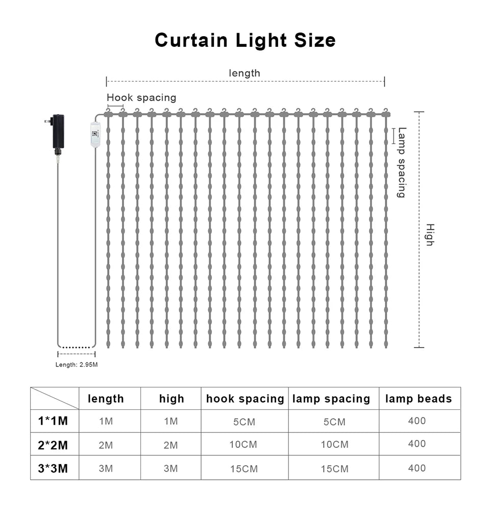 Smart Bluetooth RGB Curtain LED String Lights Programmable Festoon LED Window Curtain String Light USB 5V Fairy Christmas Decor