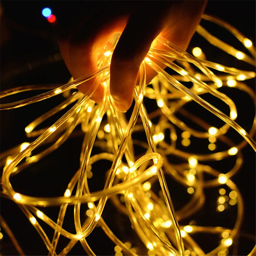 Waterproof Garland 200/300LEDs Tube String Lights Outdoor 8 Modes Christmas Fairy Lights for Garden Party Wedding New Year Decor