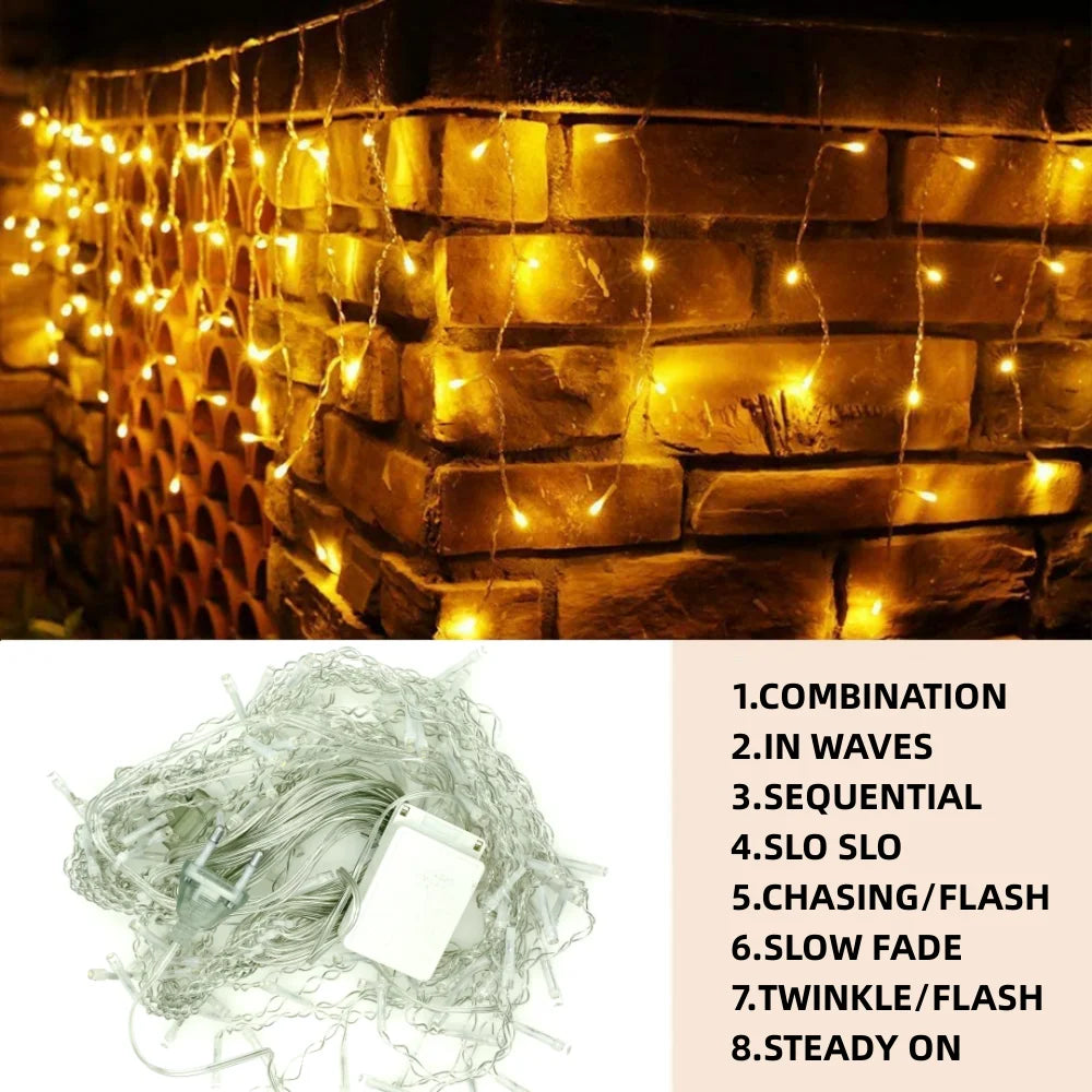 Christmas Lights Outdoor Decoration 5m Droop 0.4-0.6m Led Curtain Icicle String Lights Garden Xmas Party Decorative Lights