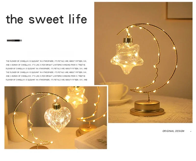 Table Lamp LED Bedroom Decoration Lamp Battery/USB Powered Moon Star Bedside Lighting Fixture For Desktop Night Lights