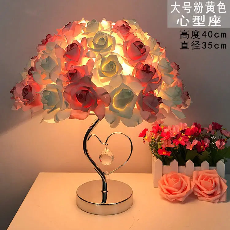 Table Lamp Rose Crystal Table Lamp Wedding Gift Ins Creative Wedding Princess Wedding Room Everlasting Warm Bedroom Bedside Lamp