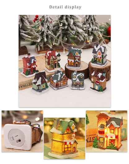 Zilvix Christmas Decoration 2024 New Year Night Light LED Snow House Sculpture Home Resin Crafts Xmas Ornaments Gift for Kids