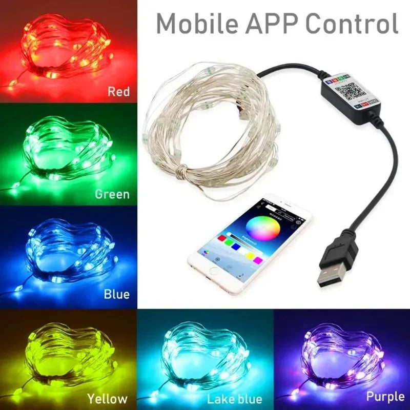 LED Fairy String Light APP Bluetooth Control USB Smart Garland Lamp Festoon Led Outdoor Indoor Bedroom Party RGB Christmas Light