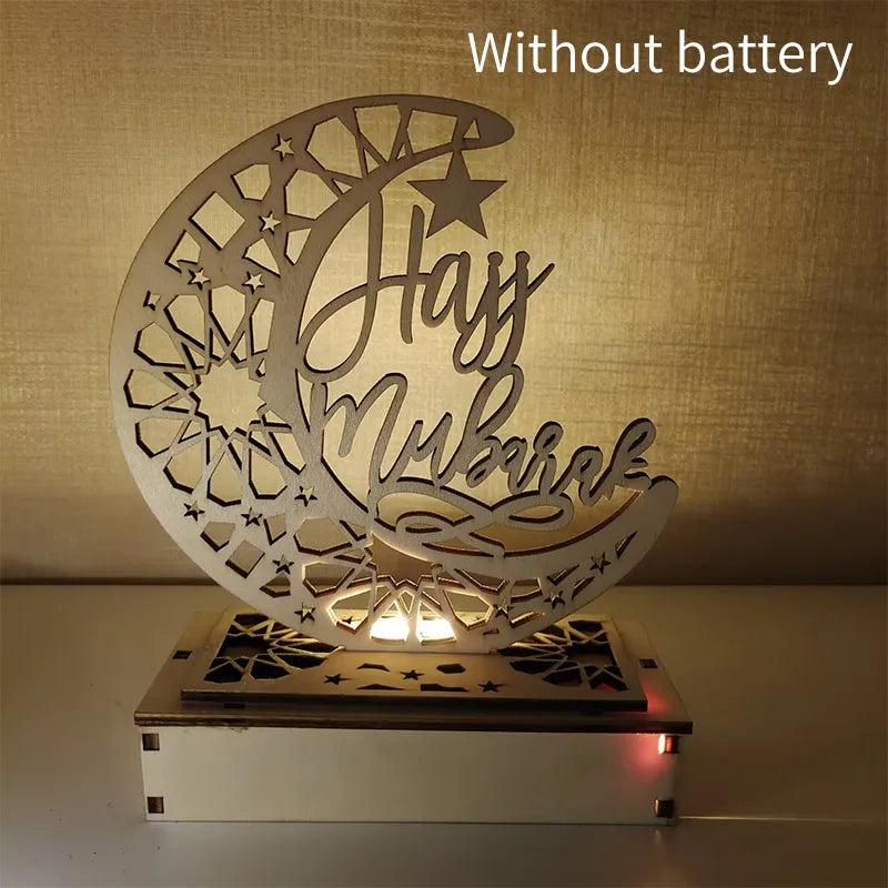 Ramadan Wooden Moon Star Lights Decoration Home Bedroom Festival Decor 2025 Ramadan Party Lighting Decorative Night Lamps