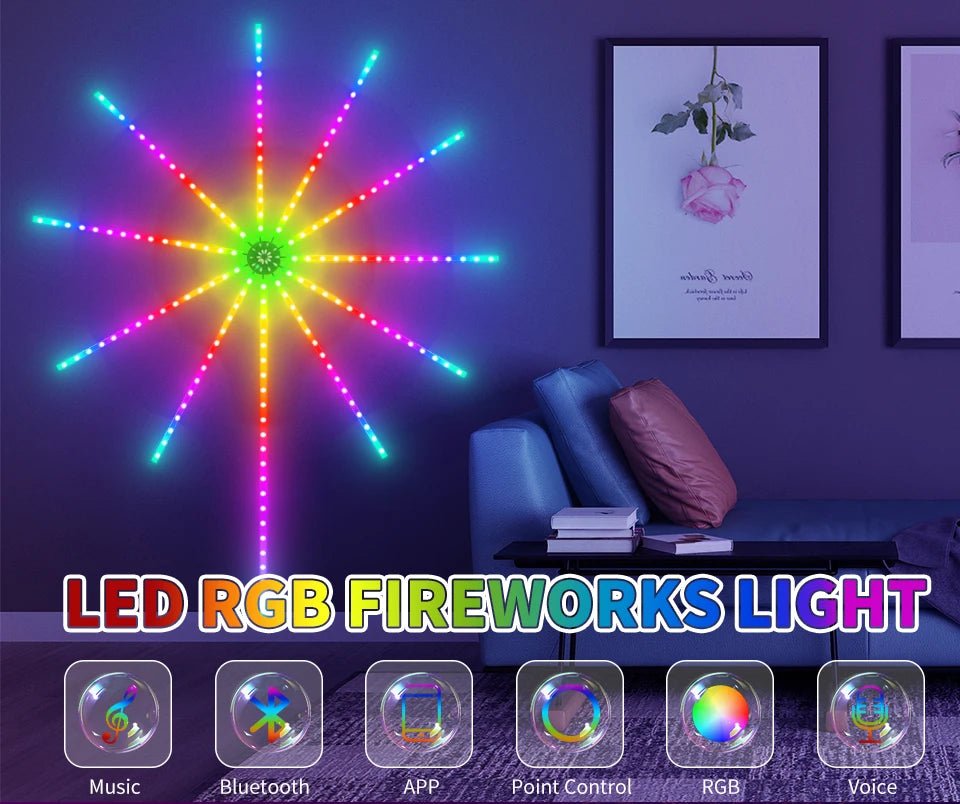 USB LED Fireworks Light LED Garland RGB Neon String Light Bluetooth APP Control Music Sync Bedroom Wedding Decor Fairy Lights