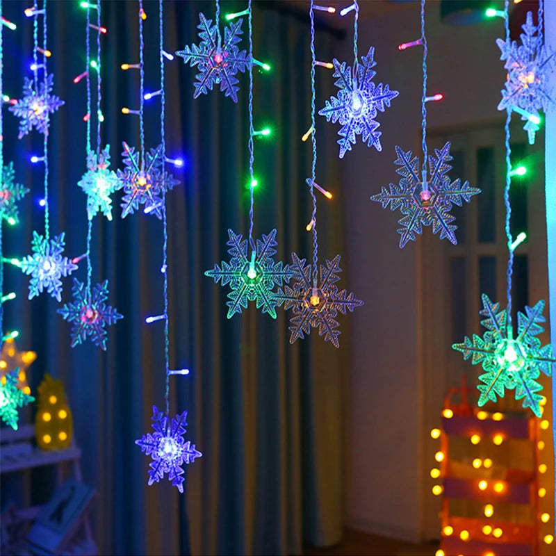 Christmas Light Led Snowflake Curtain Icicle Fairy String Lights Outdoor Garland Home Party Garden New Year Decoration