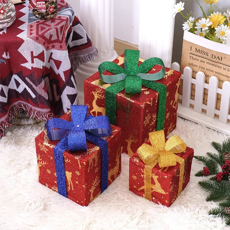 3Pcs/Set LED Christmas Gift Box Light Battery Powered Festive Decor Gift Case Home Outdoor Christmas Xmas Tree Wedding Ornament