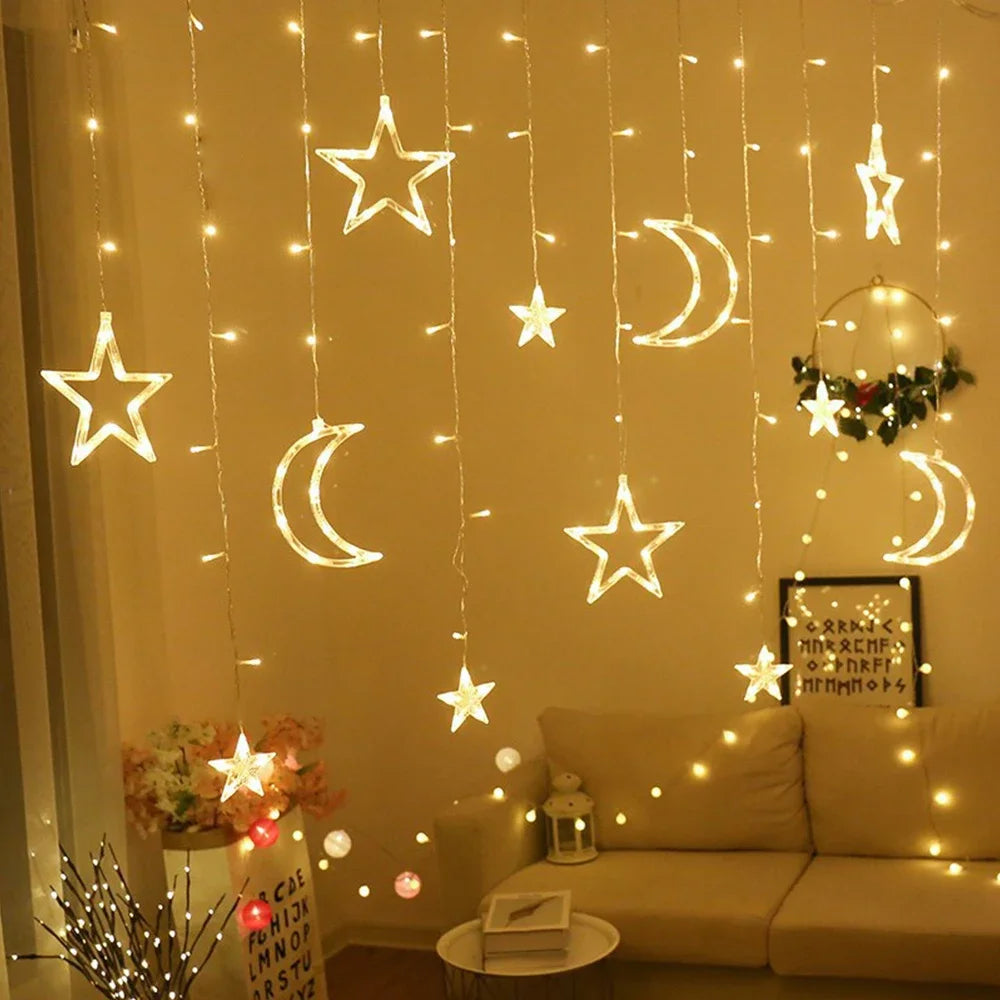 Star Moon Led Curtain Garland String Light EID Mubarak Ramadan Decoration for Home 2024 Islam Muslim Event Party Supplies Decor