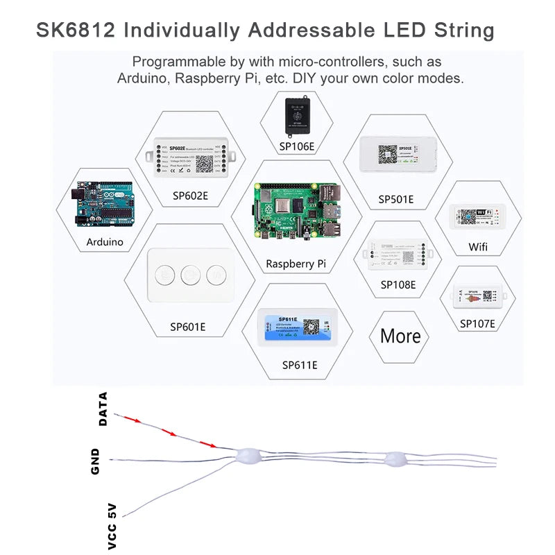 Copper Wire LED Pixel String DC5V 12mA 3pin 50mm/100mm Pitch SK6812 Christmas Lights for Bedroom WS2812B RGBIC Full Color