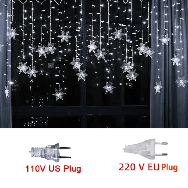 Christmas Light Led Snowflake Curtain Icicle Fairy String Lights Outdoor Garland Home Party Garden New Year Decoration