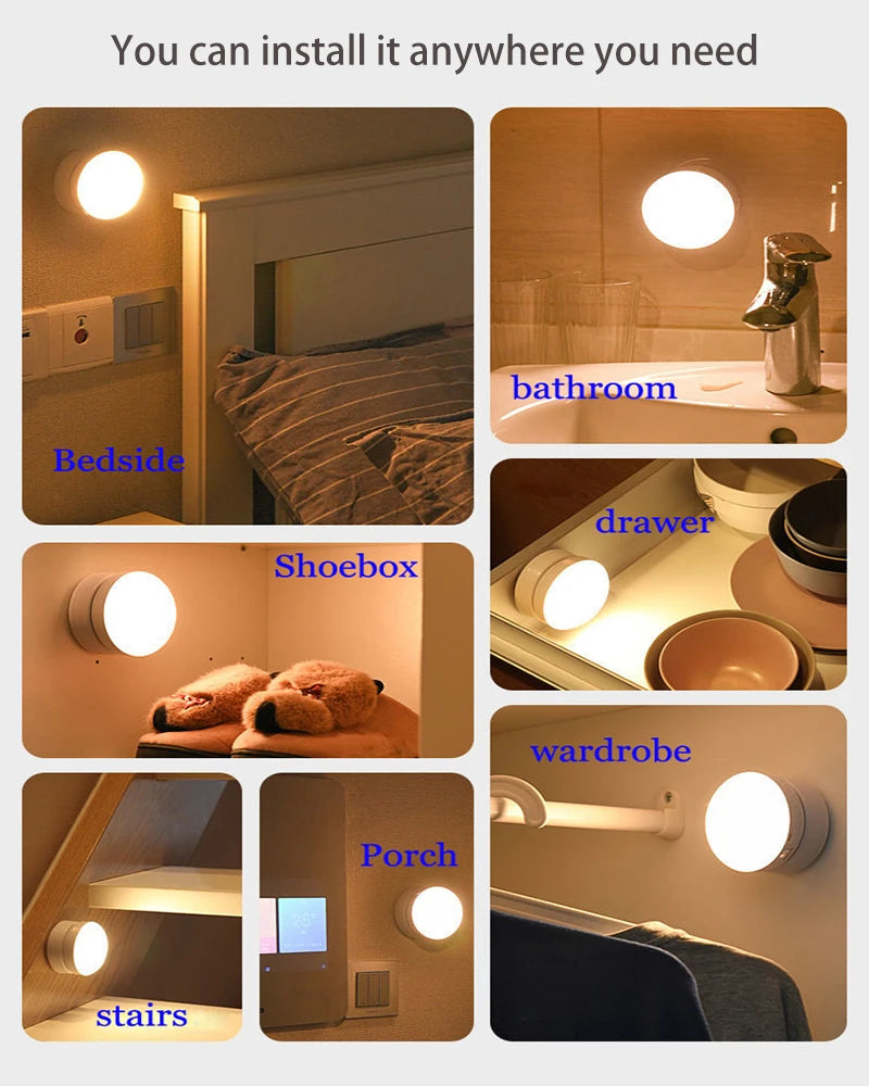 LED Night Light USB Charging Motion Sensor Round Energy-saving LED Lamps Bedroom Sound/Light Control For Corridor Home Bathroom