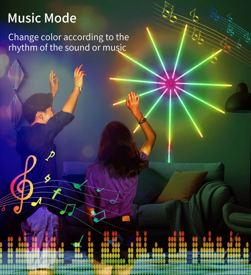 USB LED Fireworks Light LED Garland RGB Neon String Light Bluetooth APP Control Music Sync Bedroom Wedding Decor Fairy Lights