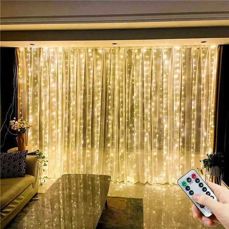 3/6M LED Curtain Garland Fairy String Lights Christmas Holiday Party Wedding Decoration USB Remote 8 Modes Waterfall Lighting