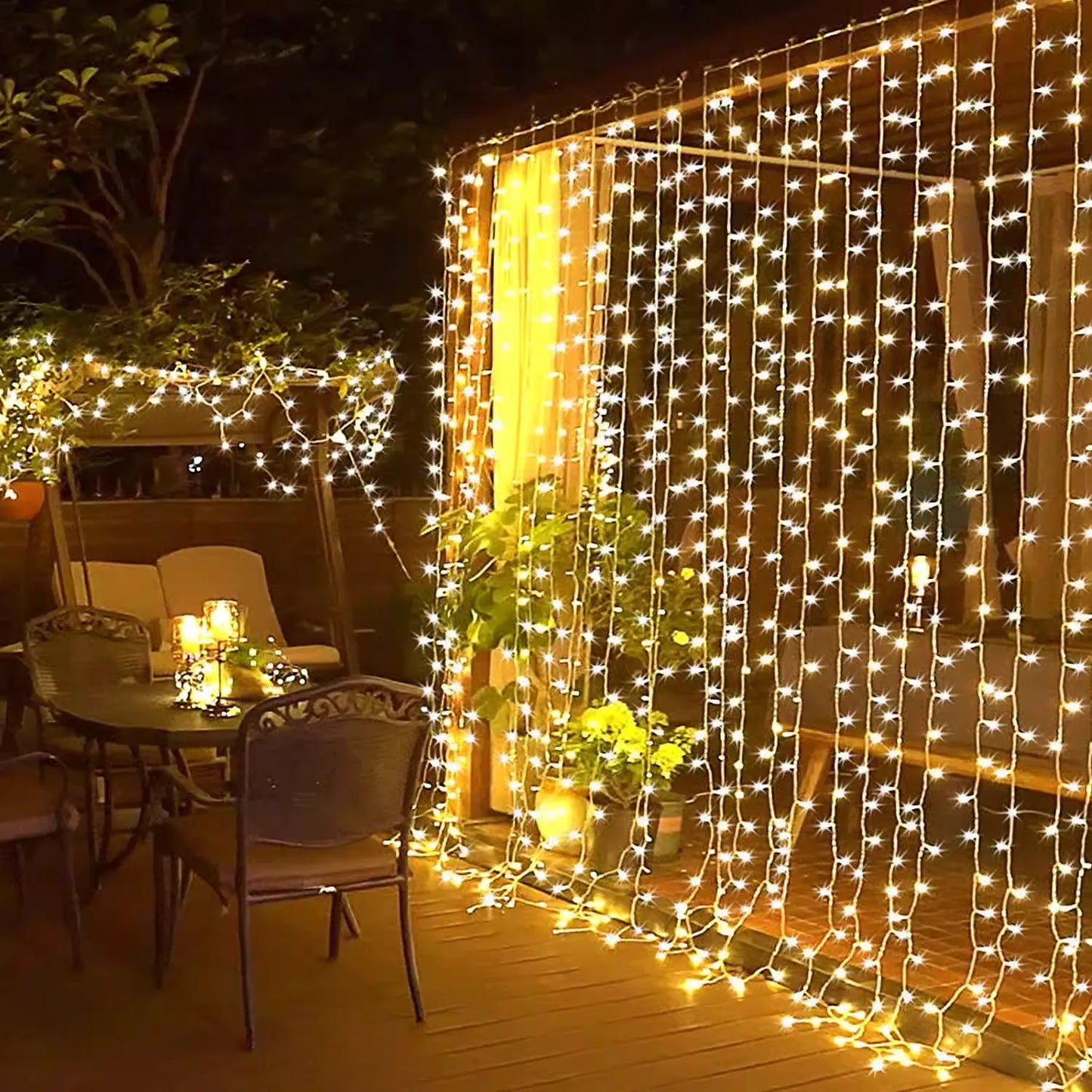 Solar Curtain Lights LED Solar Outdoor Waterproof Fairy lights With 8 Modes For Bedroom Window Patio Wedding Holiday Decorative