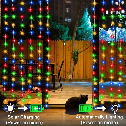 Solar Powered Curtain Lights Outdoor Waterproof  Decoration 8 Lighting Modes Curtain Fairy Lights Garden Christmas Decor Lights