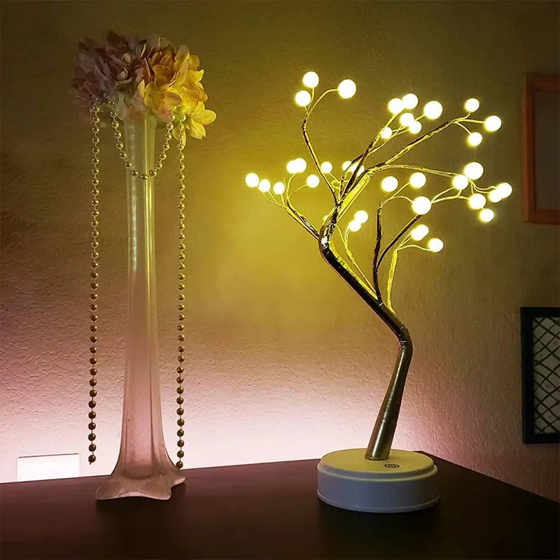 36 LED Pearl Gold Leaf Tree Light USB/Battery Tabletop Lamp for Bedroom Living Room Decorfor New Year Christmas Halloween