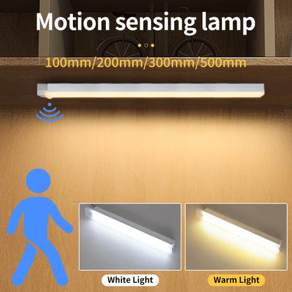 LED Motion Sensor Night Light USB Rechargeable Bar Lights For Bedroom Wardrobe Hallway Staircase Under Cabinet Lighting