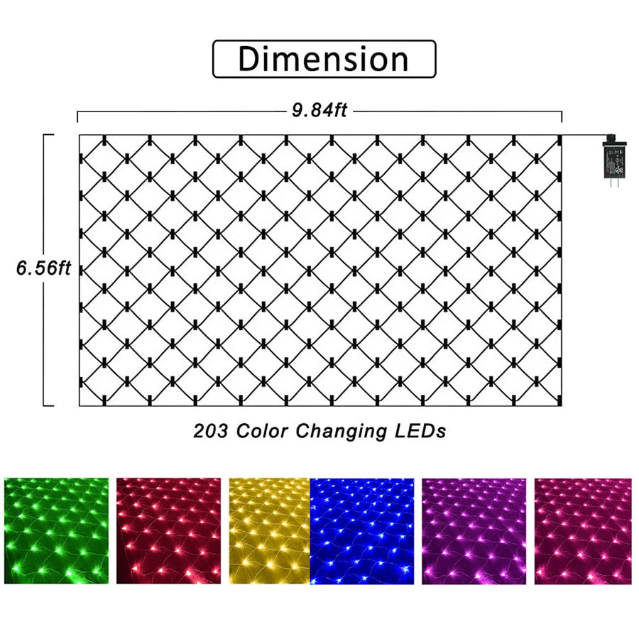 Connectable 3X2M RGB LED Net Lights 224 LED Christmas Net Lights With Remote Outdoor Plug in Bushes LED Net Mesh String Lights