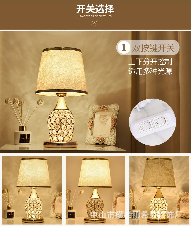 European-Style Crystal Table Lamp Ins Simple Modern Bedroom Warm Romantic Fashion Creative Decorative Bedside Lamp