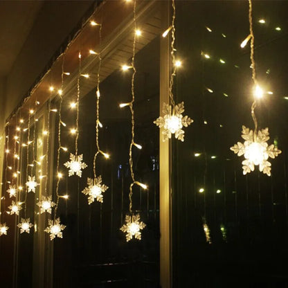 Christmas Light Led Snowflake Curtain Icicle Fairy String Lights Outdoor Garland Home Party Garden New Year Decoration