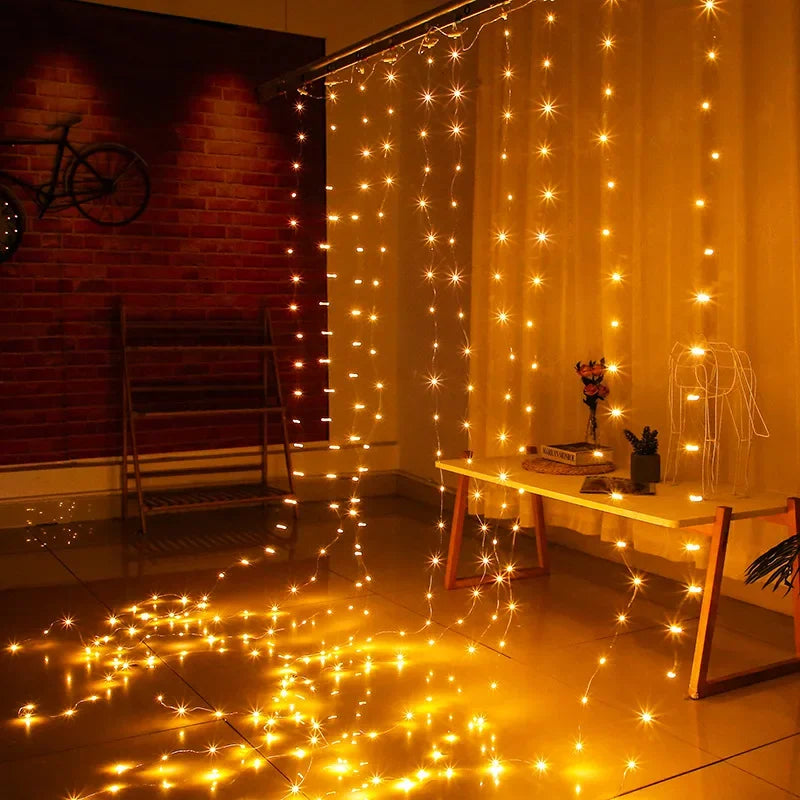 LED Garland Curtain Lights 8 Modes USB Remote Control Fairy Lights String Wedding Christmas Decor for Home Bedroom New Year Lamp