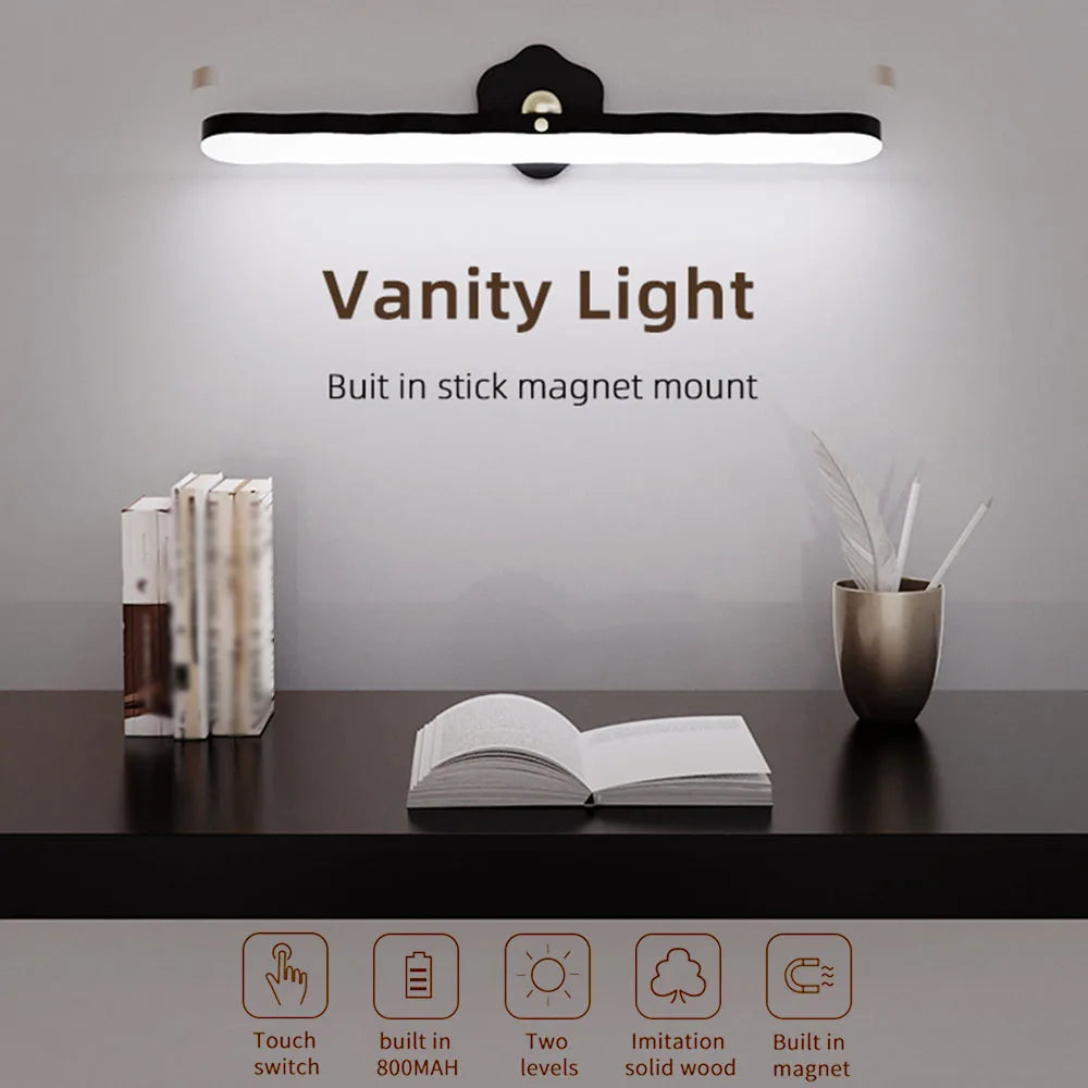 LED Makeup Lamp Rechargeable Vanity Light Magnetic Wall Lamp Rotating Stairs Light Closet Light Touch Dimming Bedside Light