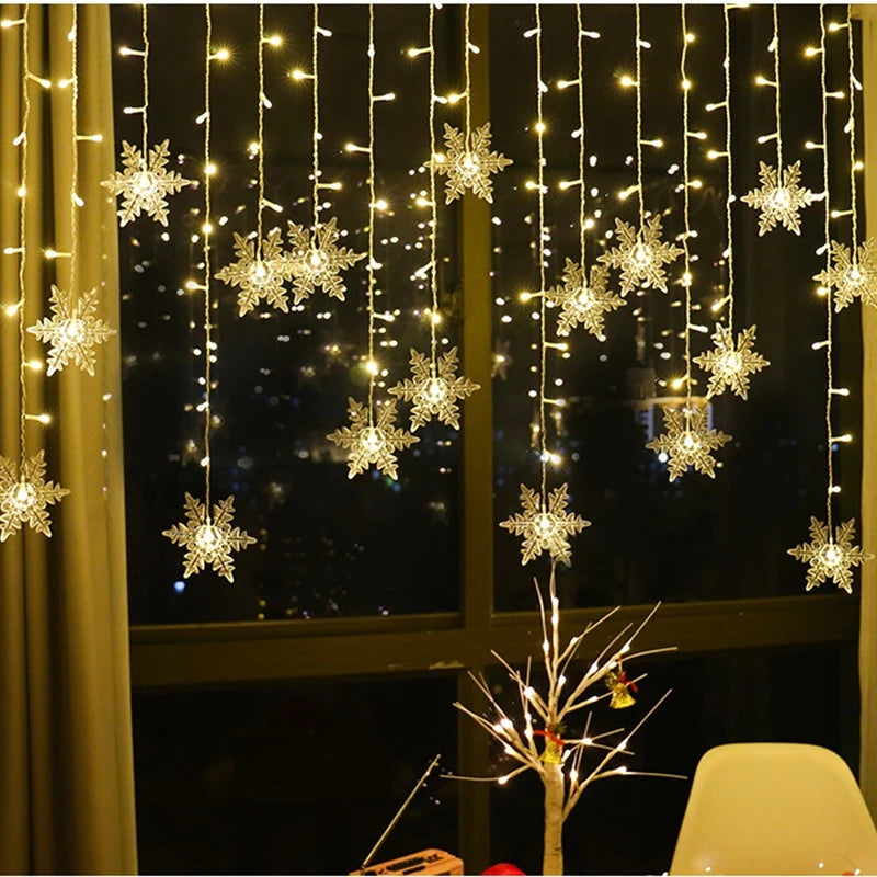 Christmas Light Led Snowflake Curtain Icicle Fairy String Lights Outdoor Garland Home Party Garden New Year Decoration