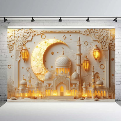 Eid Mubarak Backdrop Islamic Mosque Ramadan Aladdin Moroccan Golden Moon Lantern 2025Muslim Kareem Al Fitr Festival Photo Banner