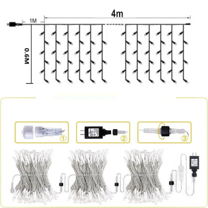 Christmas LED Icicle Style Lights with Twinkling strobes white cable icicle(Warm white+Cool White Strobe) 4M(W)*0.6M(H) Garlands