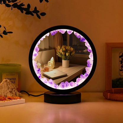 Natural Crystal Circular Mirror Night  Lamp