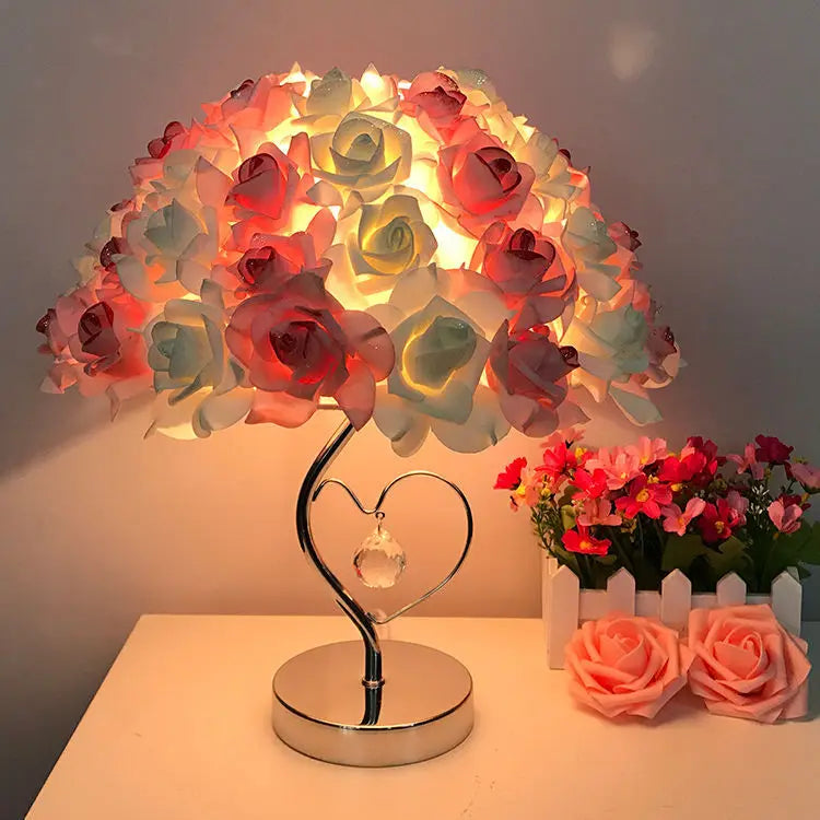 Table Lamp Rose Crystal Table Lamp Wedding Gift Ins Creative Wedding Princess Wedding Room Everlasting Warm Bedroom Bedside Lamp