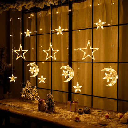 Ramadan Decoration 2025 Star Moon Curtain Garland String Light Aid EID Mubarak for Home Arabic Islam Muslim Event Party Supplies