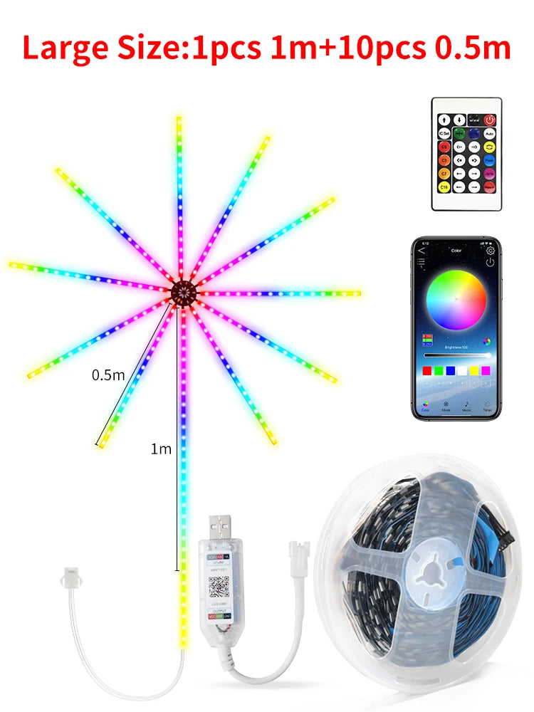 USB LED Fireworks Light LED Garland RGB Neon String Light Bluetooth APP Control Music Sync Bedroom Wedding Decor Fairy Lights