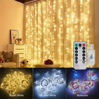 Remote Control 8 Mode USB LED Curtain Garland String Lights 3/6M Fairy Light Christmas Wedding Party Decorations Holiday Deocr