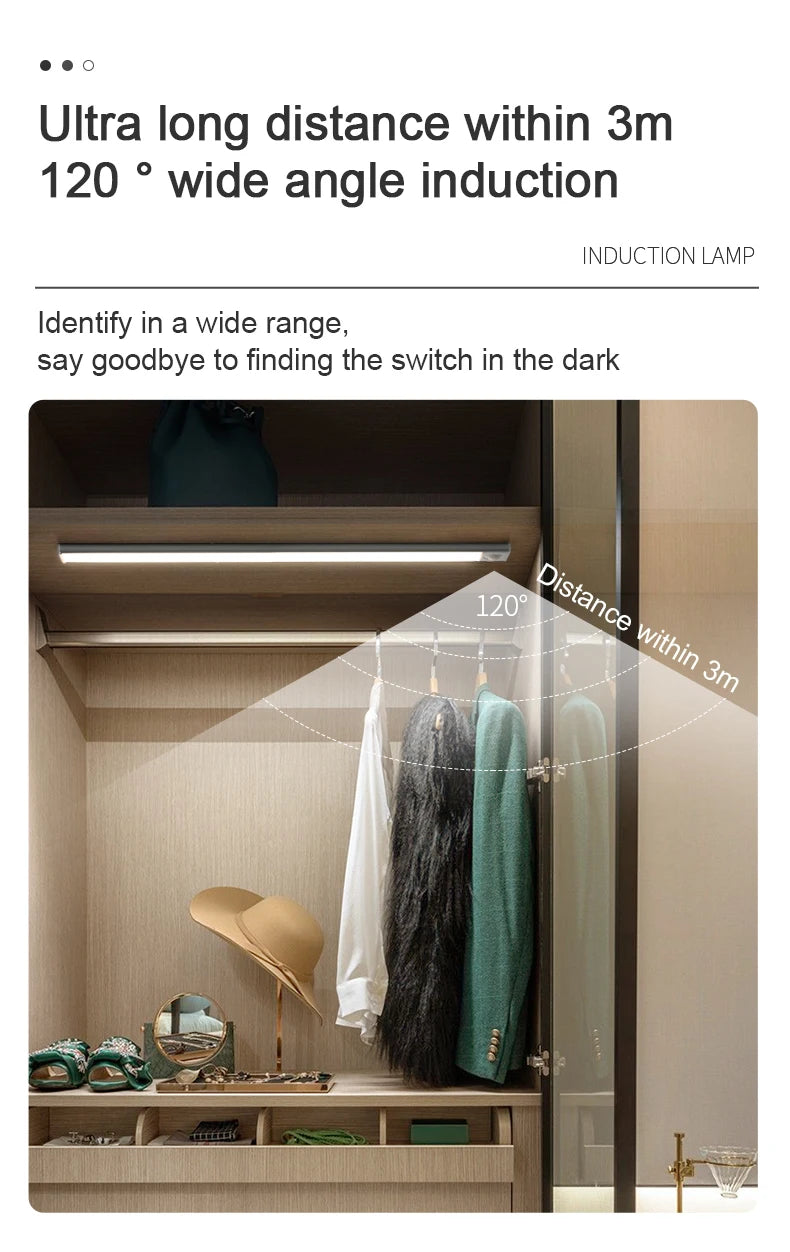 Cabinet Light USB Rechargeable Motion Sensor Led Three Colors In One Lamp For Kitchen Wardrobe Indoor Lighting 10/20/30/40/50cm