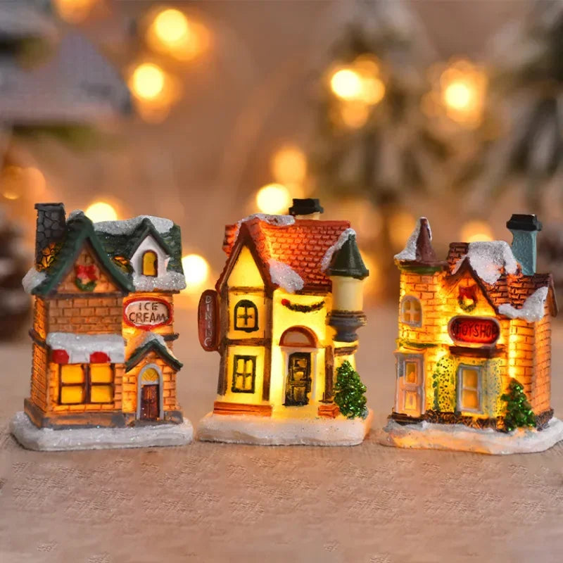 Zilvix Christmas Decoration 2024 New Year Night Light LED Snow House Sculpture Home Resin Crafts Xmas Ornaments Gift for Kids