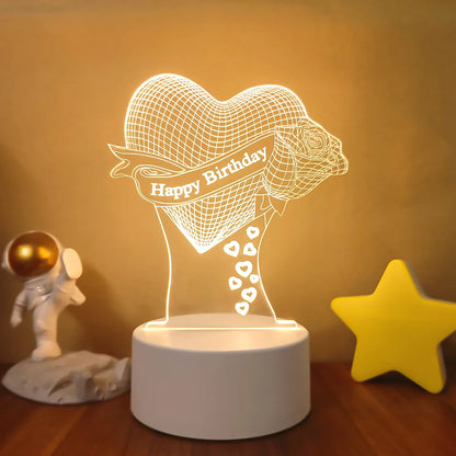 Romantic Love 3D Lamp Heart-shaped Balloon Acrylic LED Night Light Decorative Table Lamp Valentine's Day Sweetheart Wife's Gift