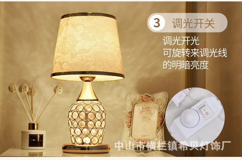 European-Style Crystal Table Lamp Ins Simple Modern Bedroom Warm Romantic Fashion Creative Decorative Bedside Lamp