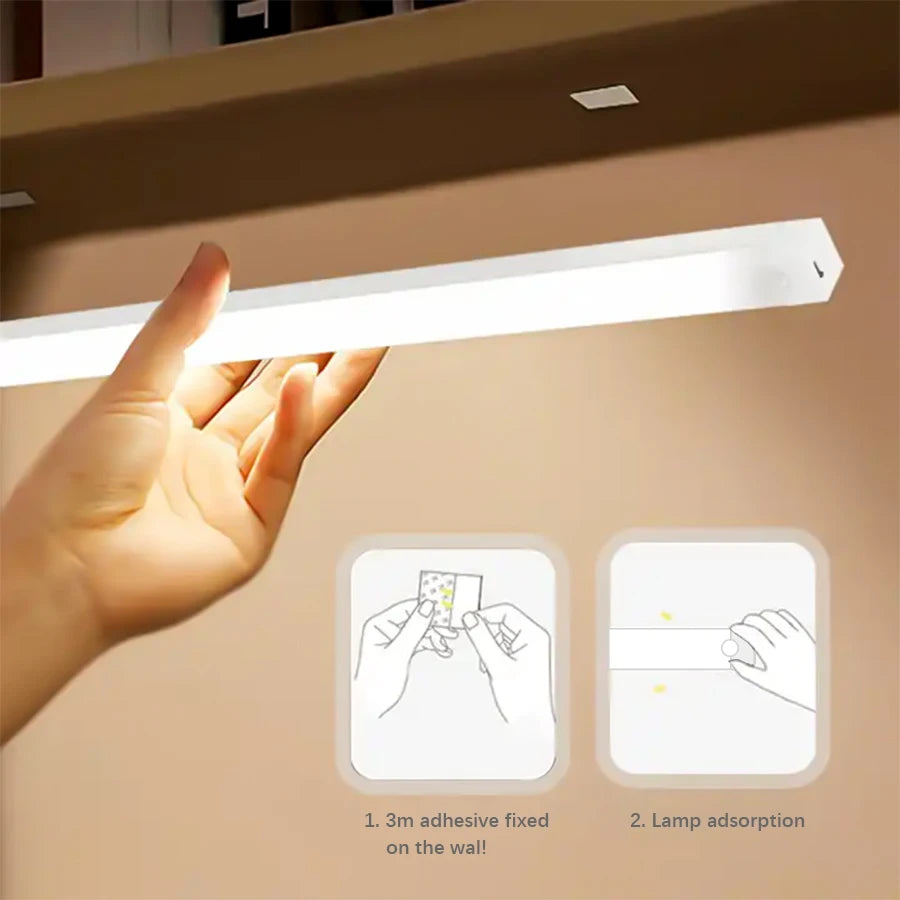 Rechargeable LED Motion Sensor Night Light Under Cabinet Cordless Lamp for Kitchen Wardrobe Bedside Induction Strip Bar Light