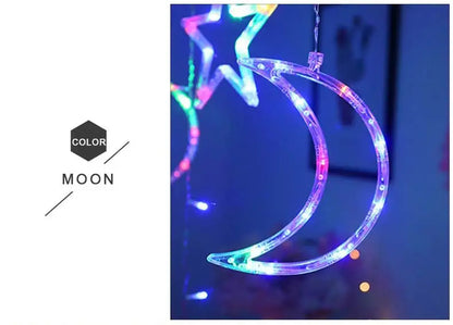 3.5M Romantic Moon Star LED Curtain String Christmas Garland Fairy Light Outdoor Garden Wedding Christmas Holiday Home Decor