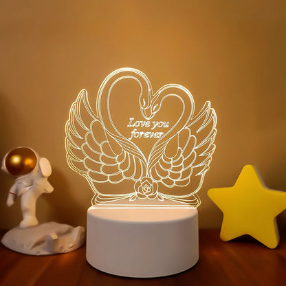 Romantic Love 3D Lamp Heart-shaped Balloon Acrylic LED Night Light Decorative Table Lamp Valentine's Day Sweetheart Wife's Gift